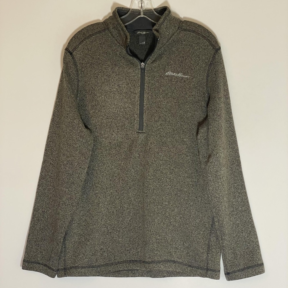 Eddie Bauer 1/4 Zip Pullover Mens‎ Medium Gray Fleece Sweater Outdoor Hiking